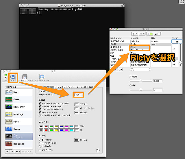 set Ricty Font to Mac terminal
